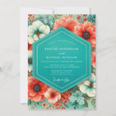 Invitation Teal Coral Bloom Romance Wedding (Devant)
