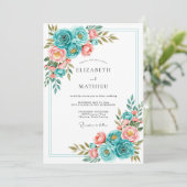 Invitation Teal Coral Bloom Romance Wedding (Debout devant)