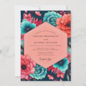 Invitation Teal Coral Floral Opulence Wedding (Devant)