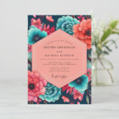 Invitation Teal Coral Floral Opulence Wedding (Debout devant)