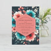 Invitation Teal Coral Painterly Bloom Wedding (Debout devant)