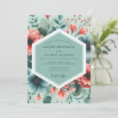 Invitation Teal Coral Painterly Flora Wedding (Debout devant)