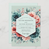 Invitation Teal Coral Painterly Wedding (Devant / Derrière)