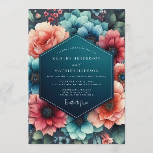 Invitation Teal Coral Wedding (Devant)