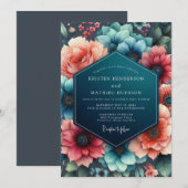 Invitation Teal Coral Wedding (Devant / Derrière)