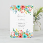 Invitation Teal Coral Whimsical Floral Wedding (Debout devant)
