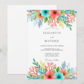 Invitation Teal Coral Whimsical Floral Wedding (Devant / Derrière)