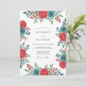 Invitation Teal Crimson Spirited Botanical Wedding (Debout devant)