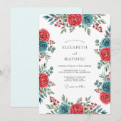 Invitation Teal Crimson Spirited Botanical Wedding (Devant / Derrière)
