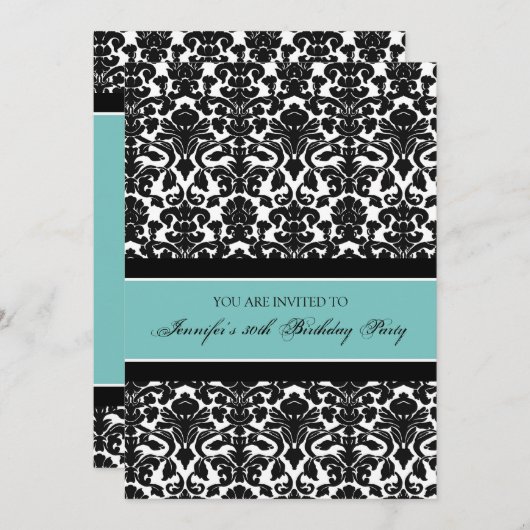 Invitation Teal Damask (Devant / Derrière)