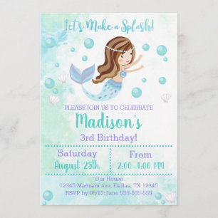 Invitation Teal d'anniversaire de sirène et