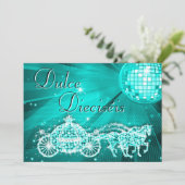 Invitation Teal Disco Ball, Princess Coach & Horses Sweet 16 (Debout devant)