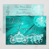 Invitation Teal Disco Ball, Princess Coach & Horses Sweet 16 (Devant / Derrière)
