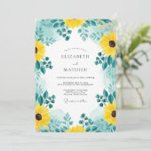 Invitation Teal Distinctive Sunflower Wedding (Debout devant)