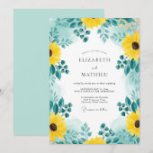 Invitation Teal Distinctive Sunflower Wedding (Devant / Derrière)