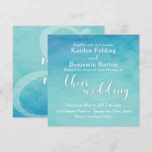 Invitation Teal et bleu ombré aquarelle typographie blanche 4