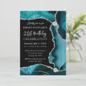 Invitation Teal et Faux Glitter Agate Anniversaire (Debout devant)