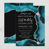 Invitation Teal et Faux Glitter Agate Anniversaire (Devant / Derrière)