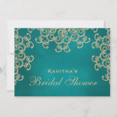 Invitation Teal et Fête de la mariée inspirée indienne d'or (Dos)