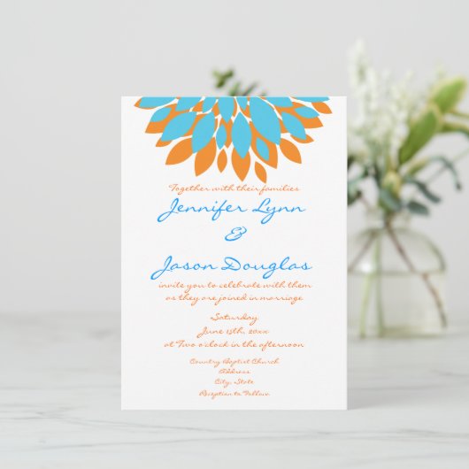Invitation Teal et fleurs simples oranges épousant des (Debout devant)