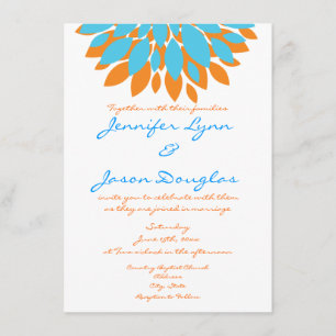 Invitation Teal et fleurs simples oranges épousant des