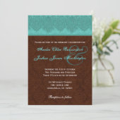 Invitation Teal et monogramme de damassé de chocolat épousant (Debout devant)