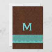 Invitation Teal et monogramme de damassé de chocolat épousant (Dos)