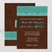 Invitation Teal et monogramme de damassé de chocolat épousant (Devant / Derrière)