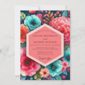 Invitation Teal Floral Bloom Romance Wedding (Devant)