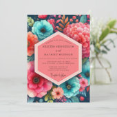Invitation Teal Floral Bloom Romance Wedding (Debout devant)