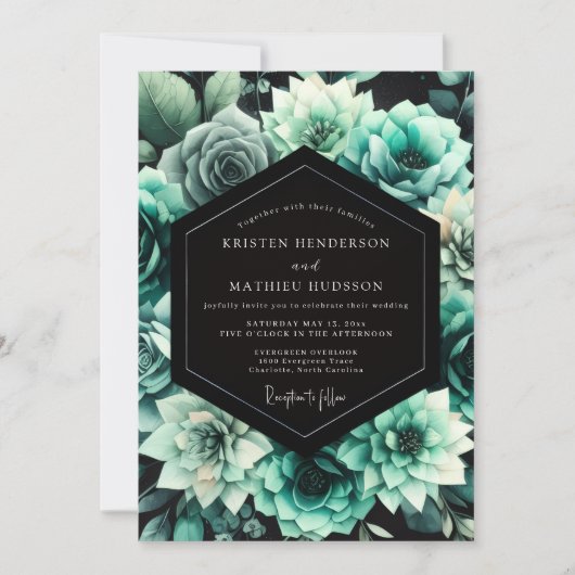 Invitation Teal Floral Bloom Wedding (Devant)