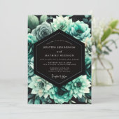Invitation Teal Floral Bloom Wedding (Debout devant)