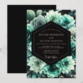 Invitation Teal Floral Bloom Wedding (Devant / Derrière)