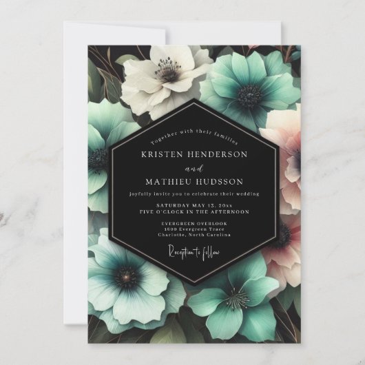 Invitation Teal Floral Enchantment Wedding (Devant)