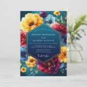 Invitation Teal Floral Luxe Wedding (Debout devant)
