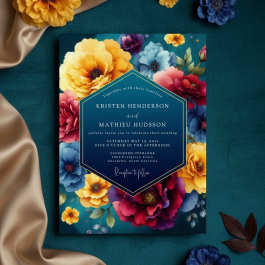 Invitation Teal Floral Luxe Wedding