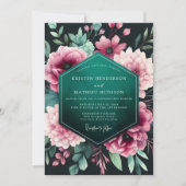 Invitation Teal Floral Nocturne Wedding (Devant)