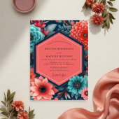 Invitation Teal Floral Opulence Wedding