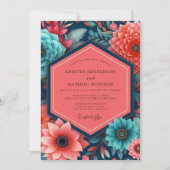 Invitation Teal Floral Opulence Wedding (Devant)