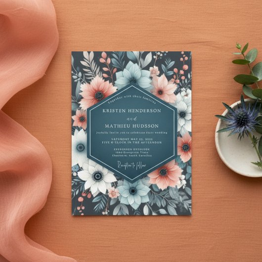 Invitation Teal Floral Whimsy Wedding