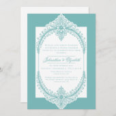 Invitation Teal French Flourish Frame Wedding (Devant / Derrière)