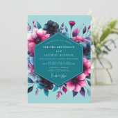 Invitation Teal Fuchsia Moody Bloom Wedding (Debout devant)