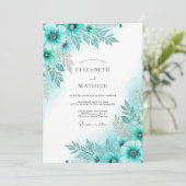 Invitation Teal Glacial Botanical Winter Wedding (Debout devant)