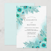 Invitation Teal Glacial Botanical Winter Wedding (Devant / Derrière)