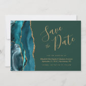 Invitation Teal Gold Agate Emerald Vert Prévenez de la Date (Devant)