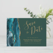 Invitation Teal Gold Agate Emerald Vert Prévenez de la Date (Debout devant)