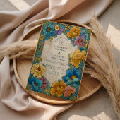Invitation Teal Gold Botanical Wedding