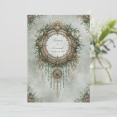 Invitation Teal Gold Dreamcatcher Boho Feather Wedding (Debout devant)