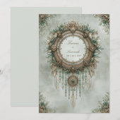 Invitation Teal Gold Dreamcatcher Boho Feather Wedding (Devant / Derrière)