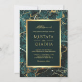 Invitation Teal Gold Marble Faux Gold Foil Islamic Wedding (Devant)
